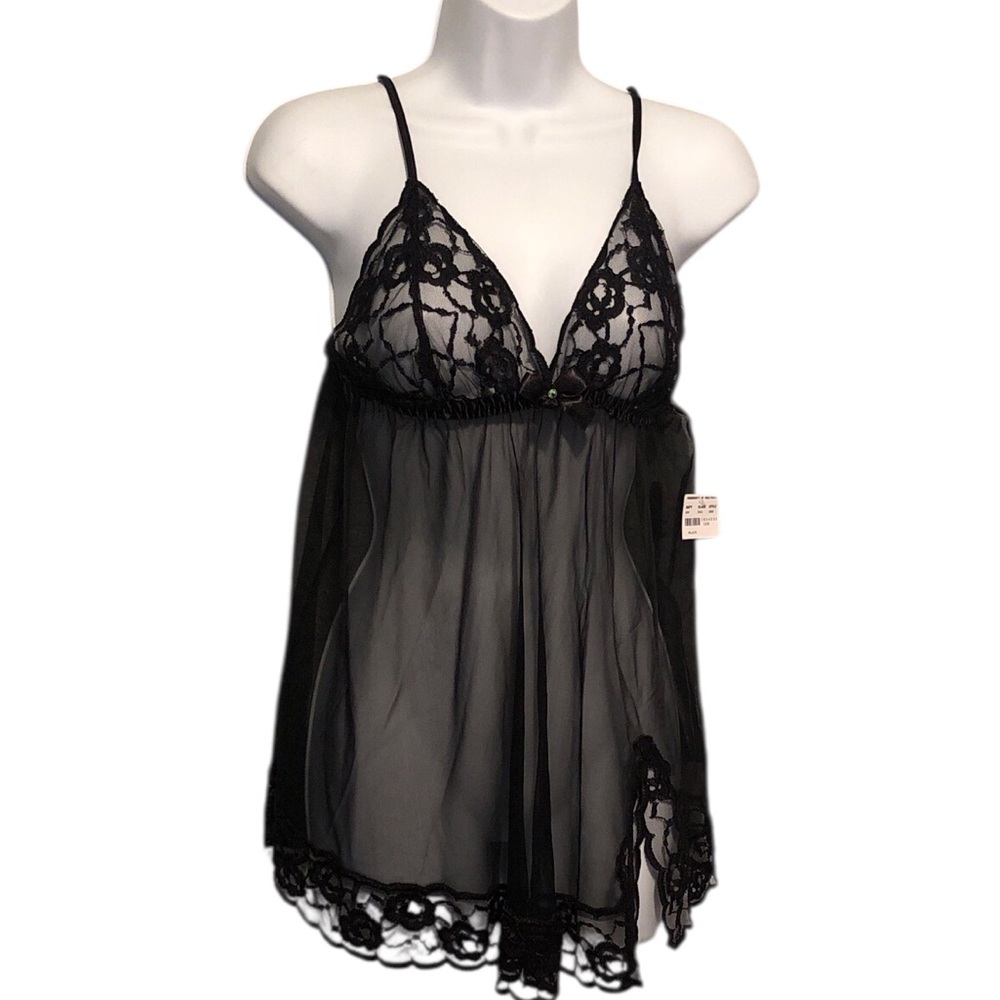 Fredrick’s of Hollywood Vintage Sheer Black Babydoll Chemise NWT Womens Size L